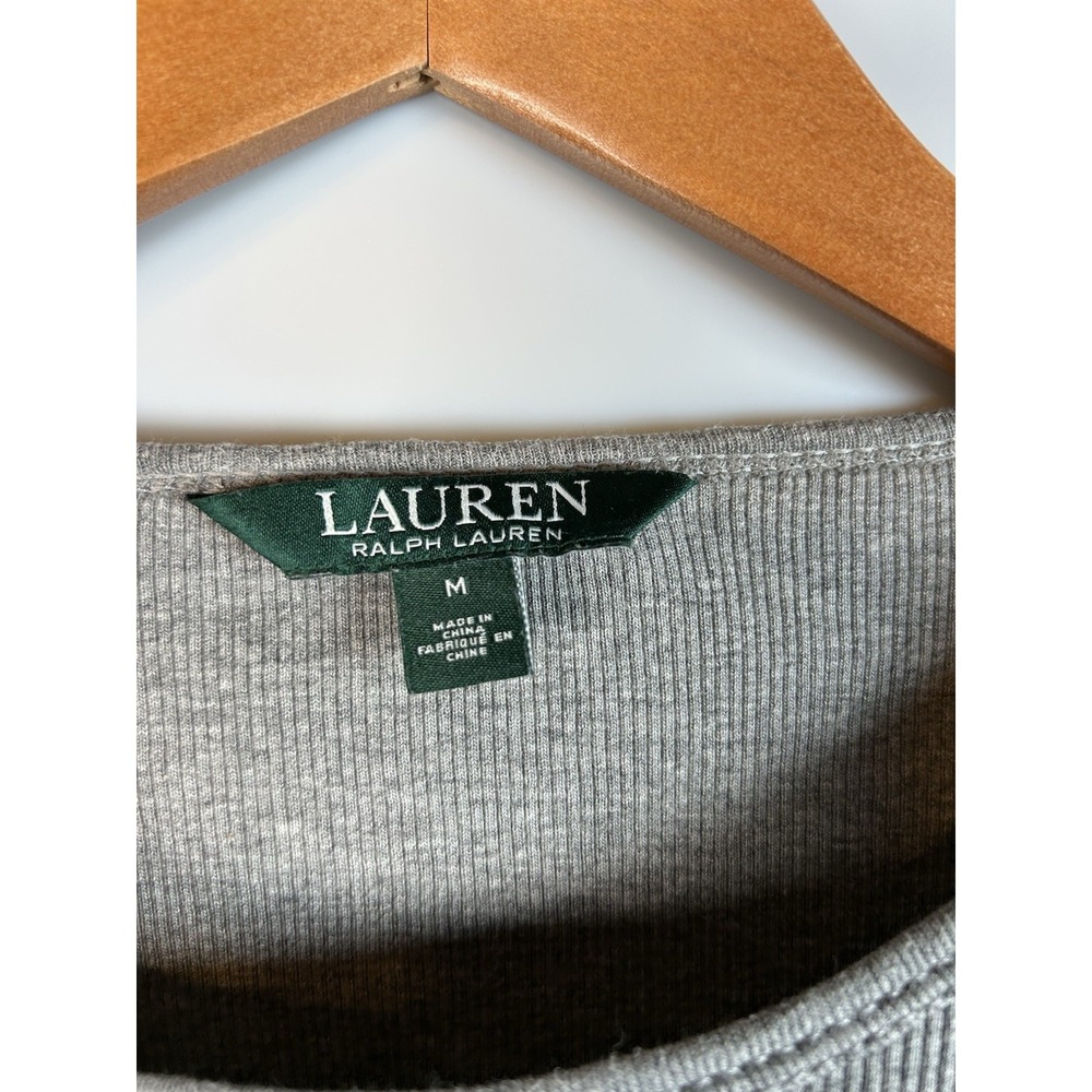 Lauren Ralph Lauren Gray Knit Top Shirt Faux Suede Zipper Shoulders Women Size M - Picture 3 of 7